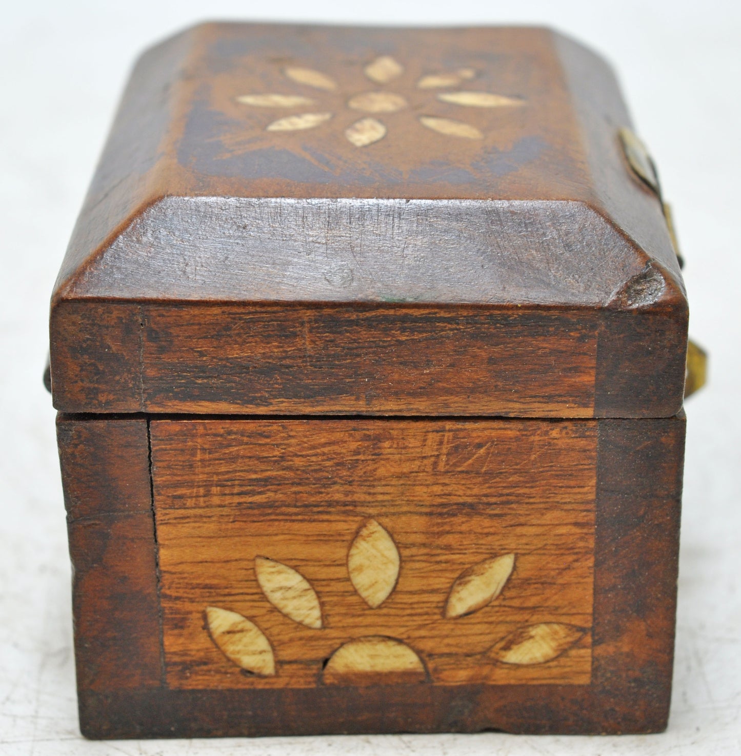 Vintage Wooden Small Storage Box Original Old Hand Crafted Brass Fitted