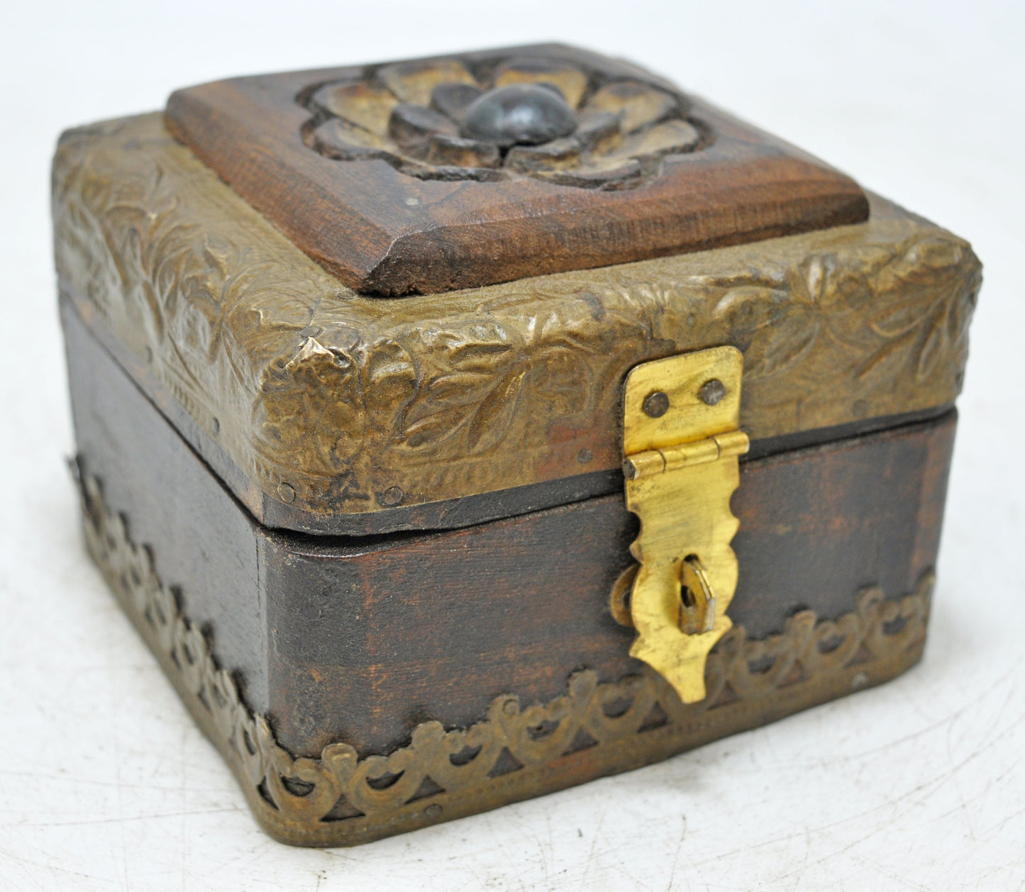 Vintage Wooden Small Storage Box Original Old Hand Crafted Brass Fitted
