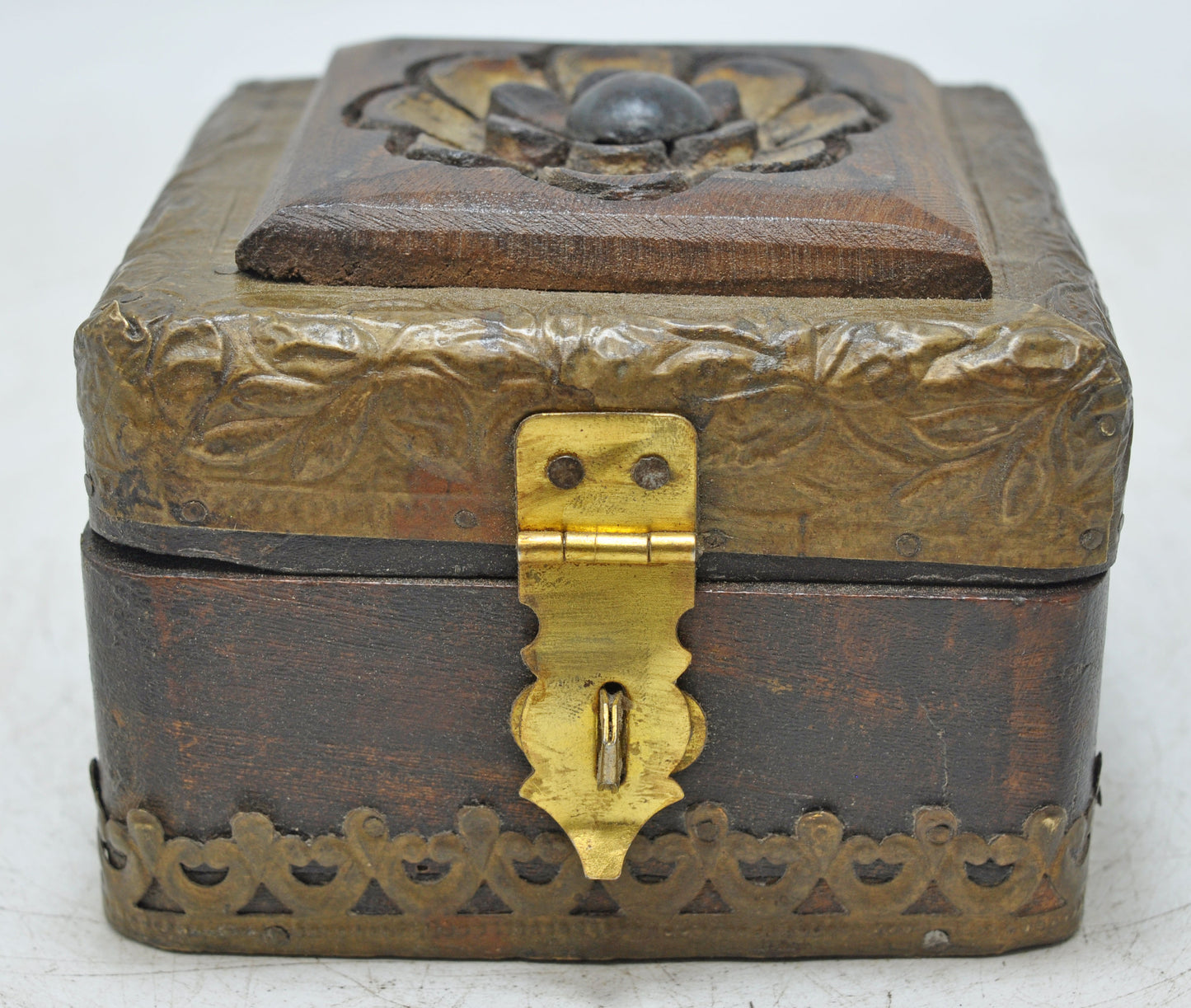 Vintage Wooden Small Storage Box Original Old Hand Crafted Brass Fitted