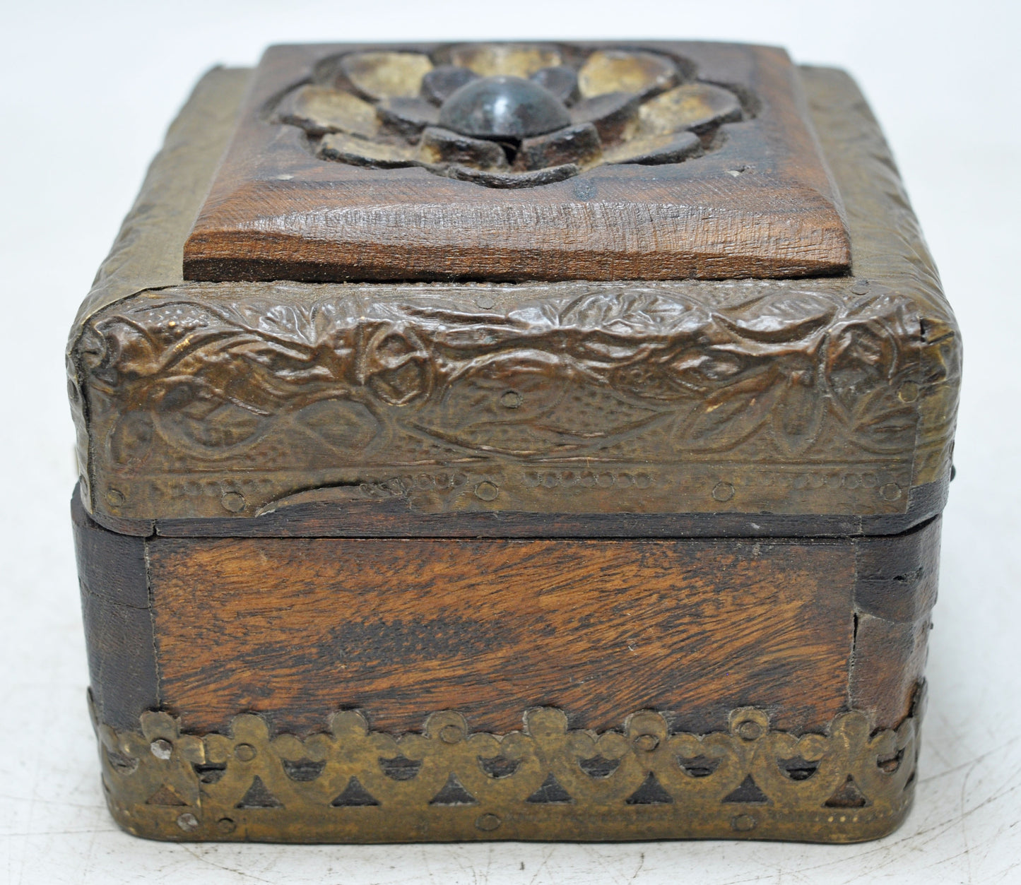 Vintage Wooden Small Storage Box Original Old Hand Crafted Brass Fitted