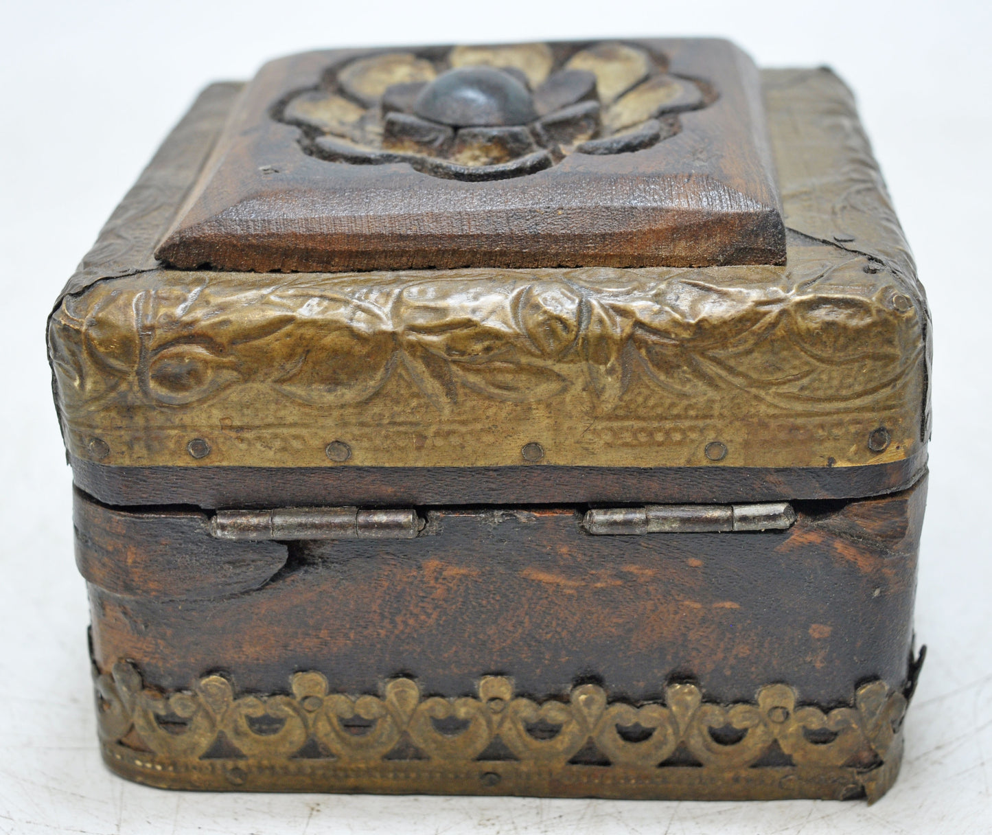 Vintage Wooden Small Storage Box Original Old Hand Crafted Brass Fitted