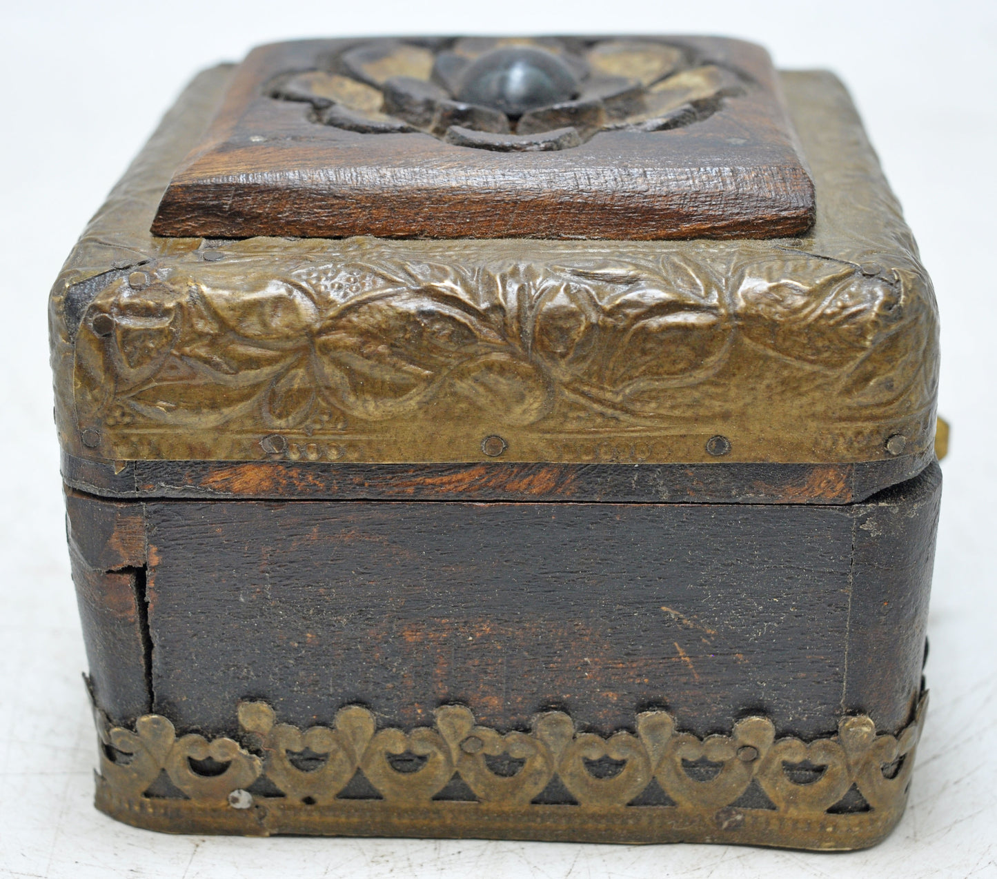 Vintage Wooden Small Storage Box Original Old Hand Crafted Brass Fitted