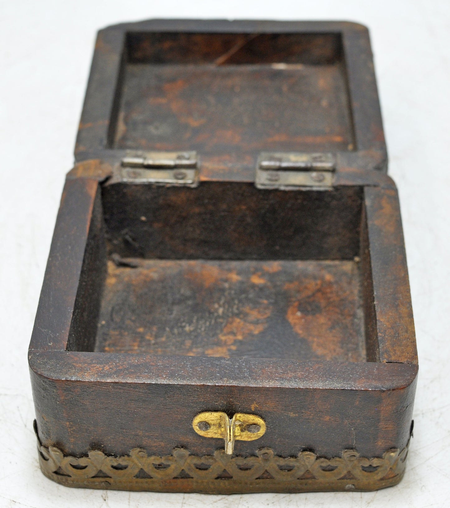 Vintage Wooden Small Storage Box Original Old Hand Crafted Brass Fitted