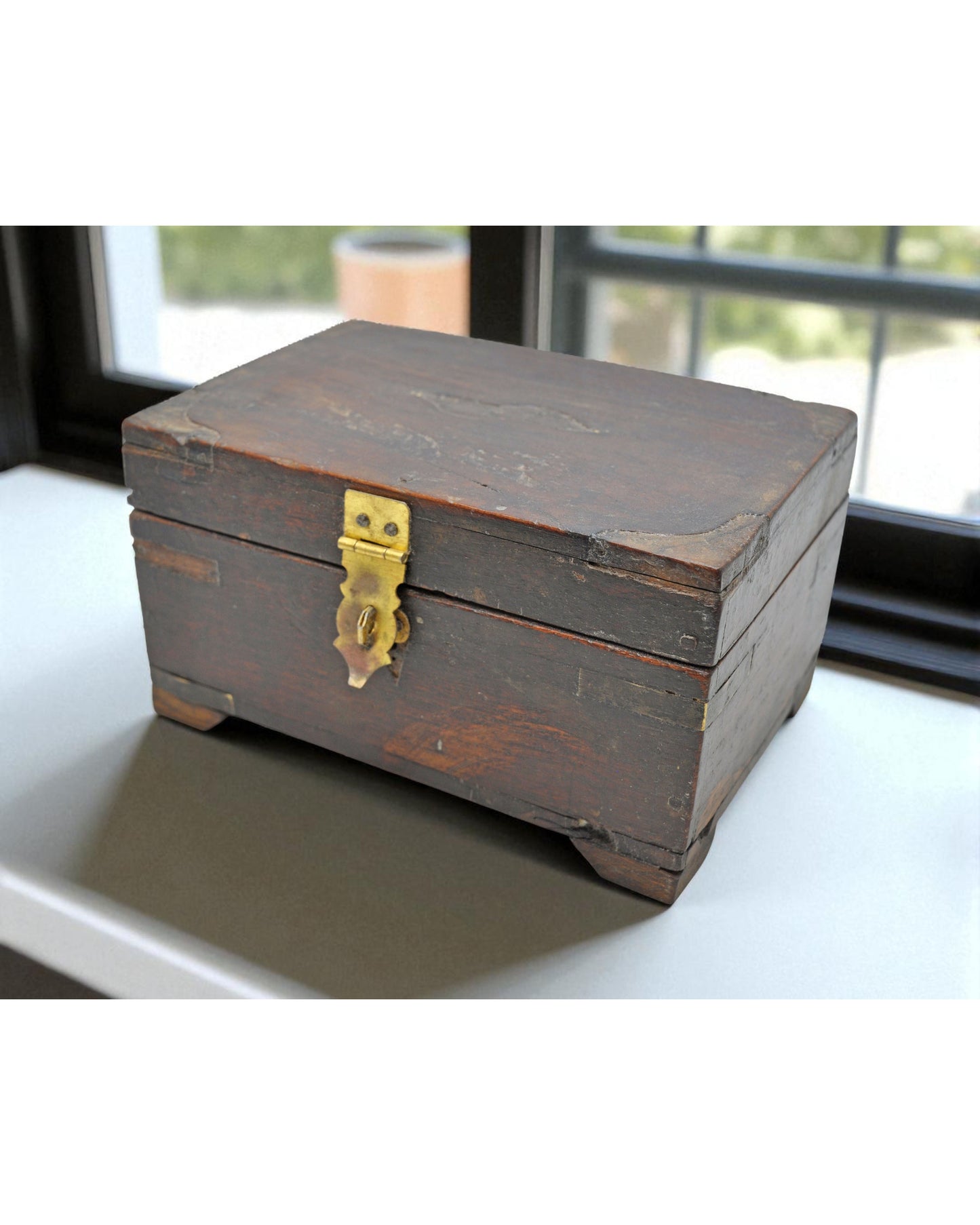 Vintage Wooden Small Storage Box Original Old Hand Crafted Brass Fitted