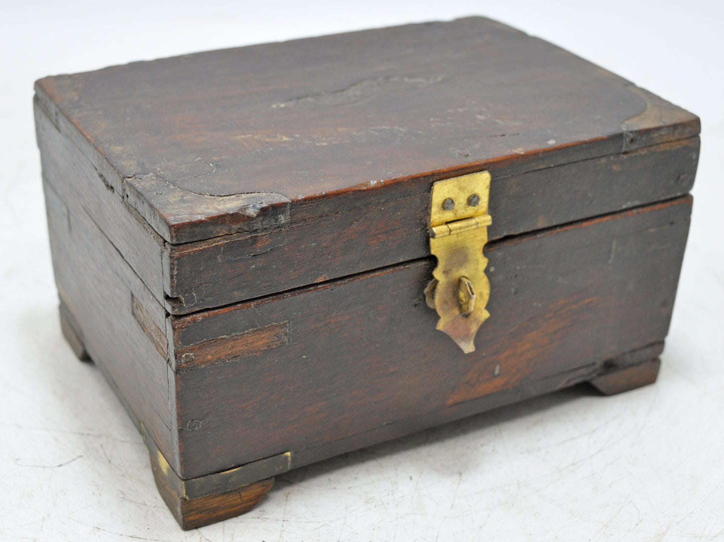 Vintage Wooden Small Storage Box Original Old Hand Crafted Brass Fitted