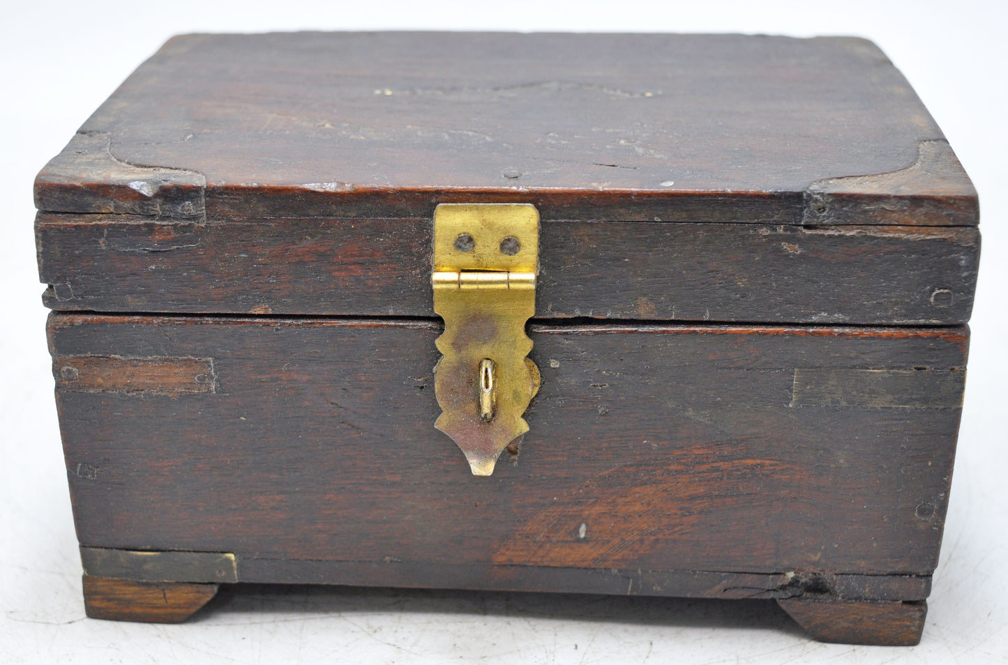 Vintage Wooden Small Storage Box Original Old Hand Crafted Brass Fitted