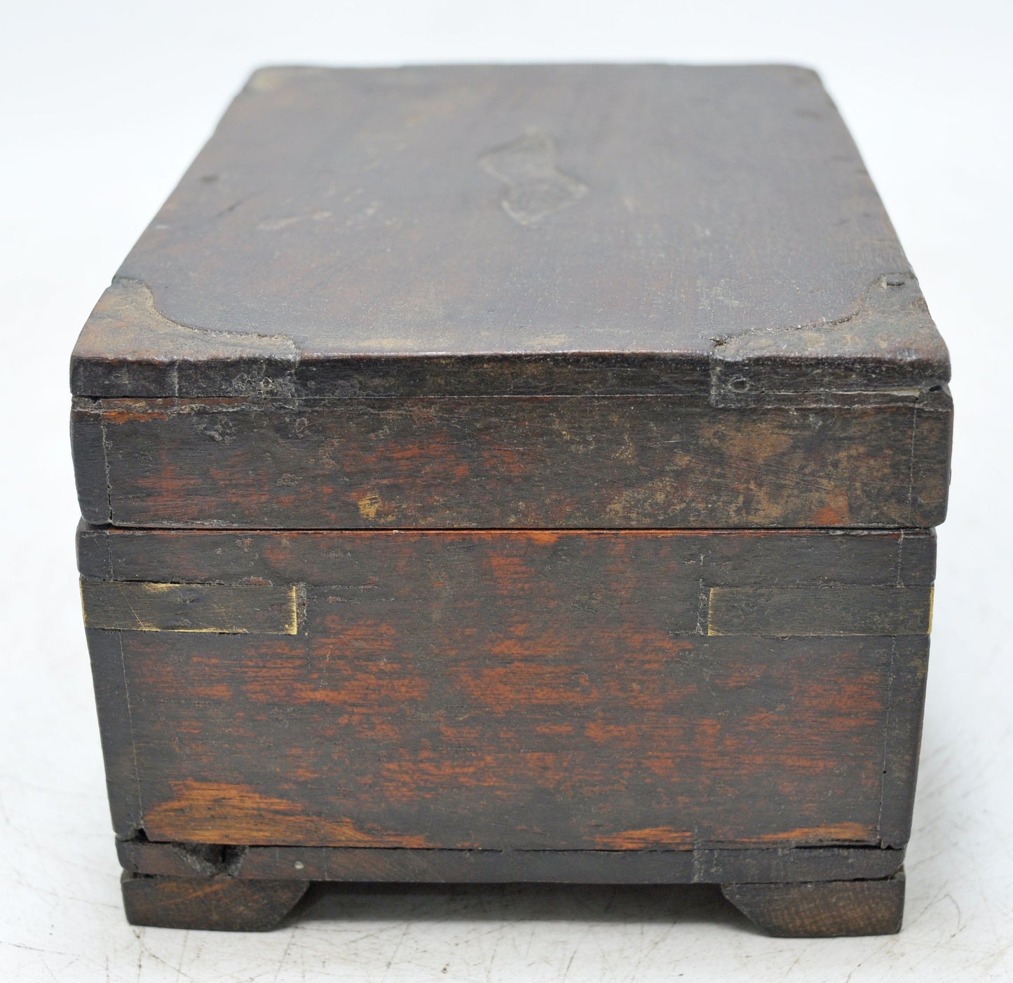 Vintage Wooden Small Storage Box Original Old Hand Crafted Brass Fitted