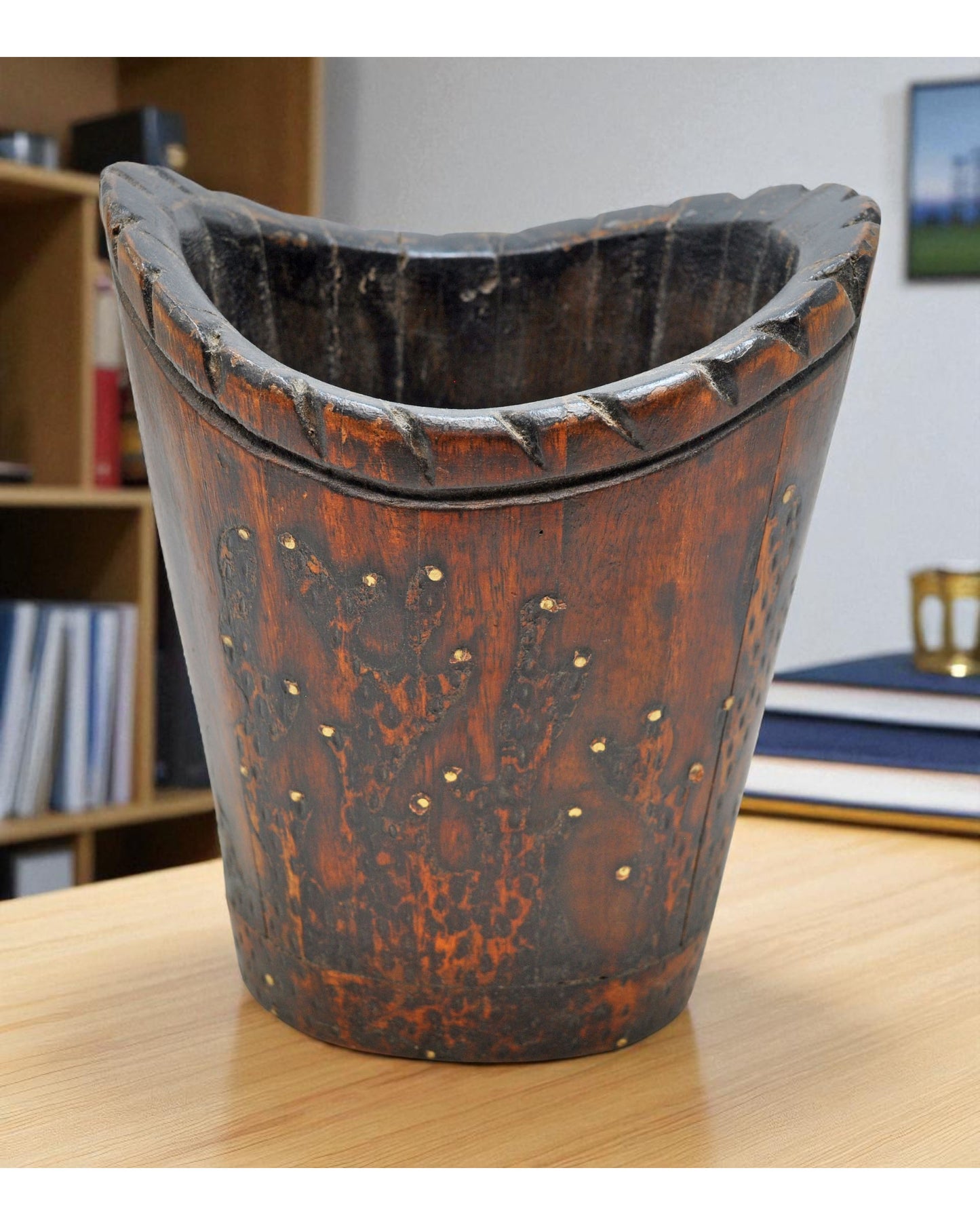 Vintage Wooden Planter Pot Original Old Hand Crafted