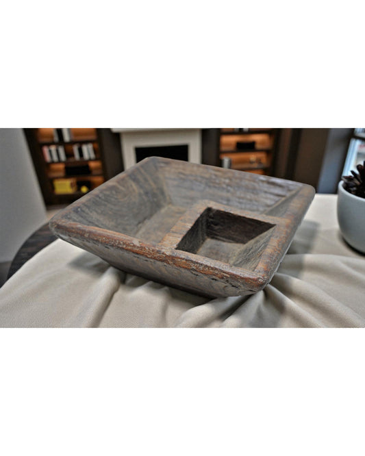 Antique Wooden Kitchenware Salt Spice Bowl Original Old Hand Carved