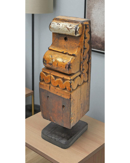 Antique Wooden Bracket Carving on Stand Original Old Hand Carved