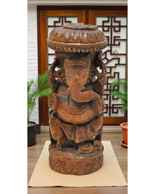Antique Wooden God Ganesha Idol Figurine Original Old Very Fine Hand Carved