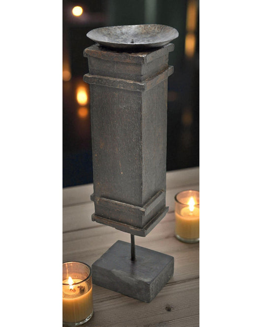 Antique Wooden Candle Holder Stand Original Old Hand Carved
