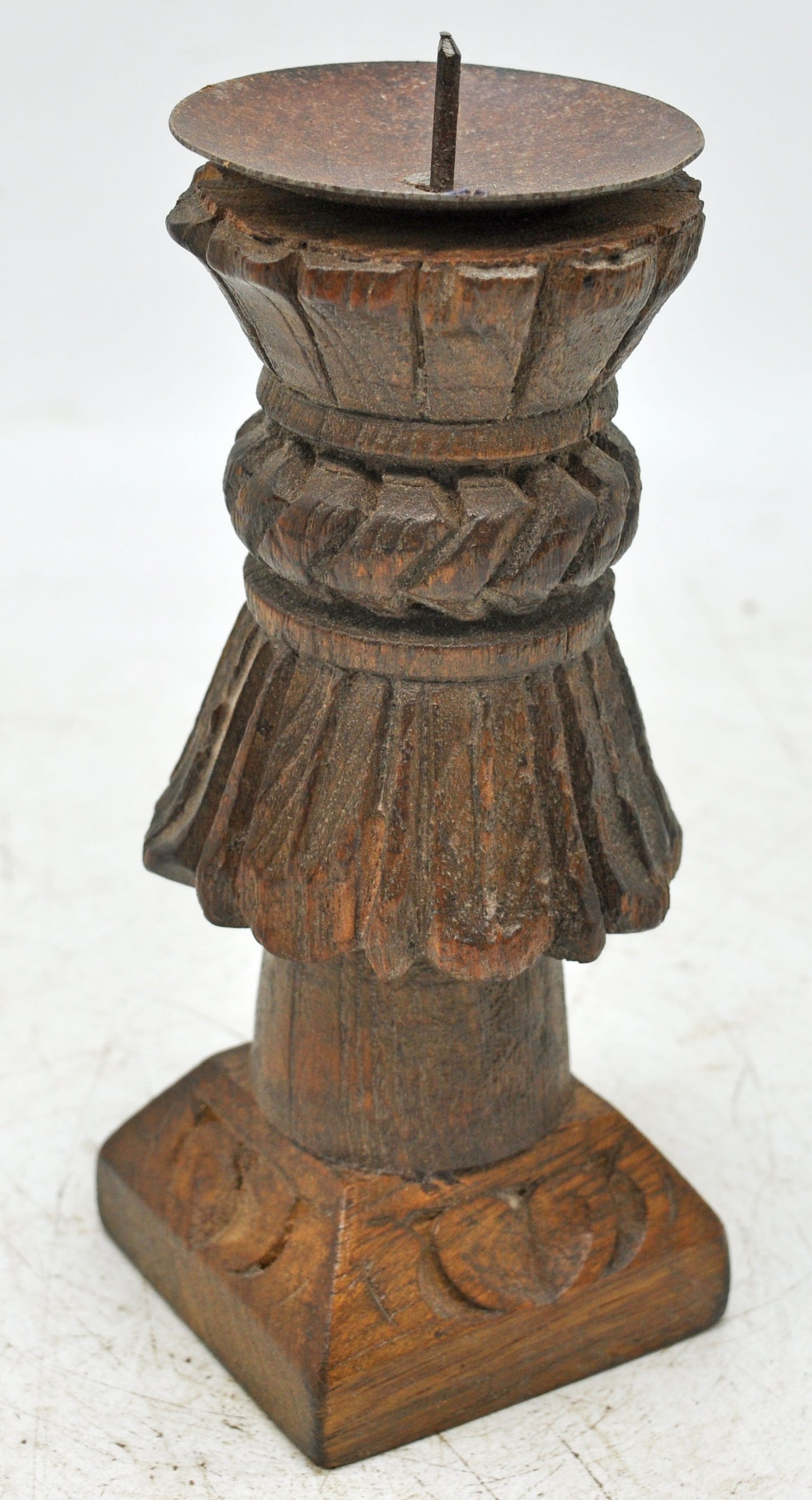 Antique Wooden Candle Holder Stand Original Old Hand Carved