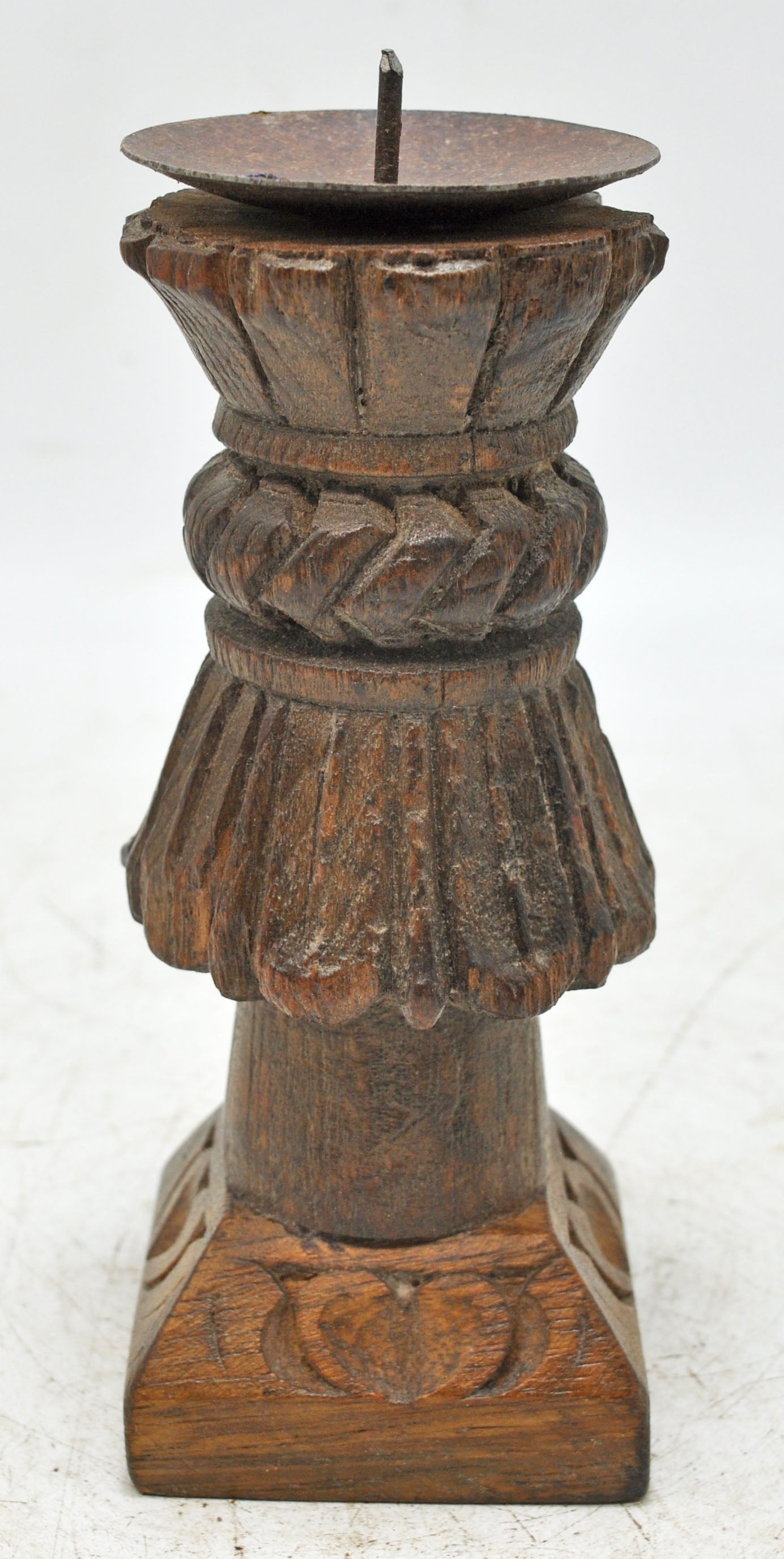 Antique Wooden Candle Holder Stand Original Old Hand Carved