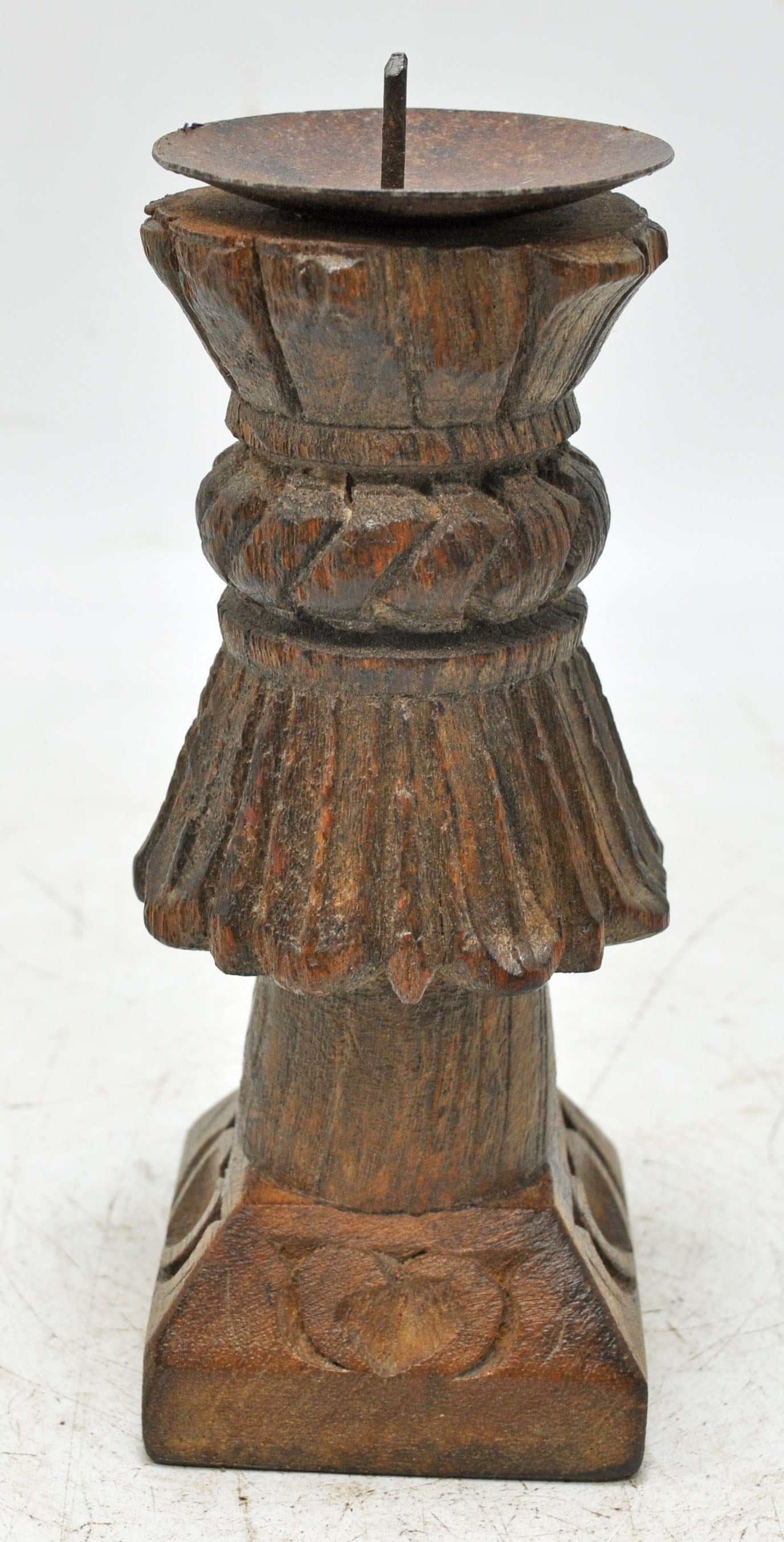 Antique Wooden Candle Holder Stand Original Old Hand Carved