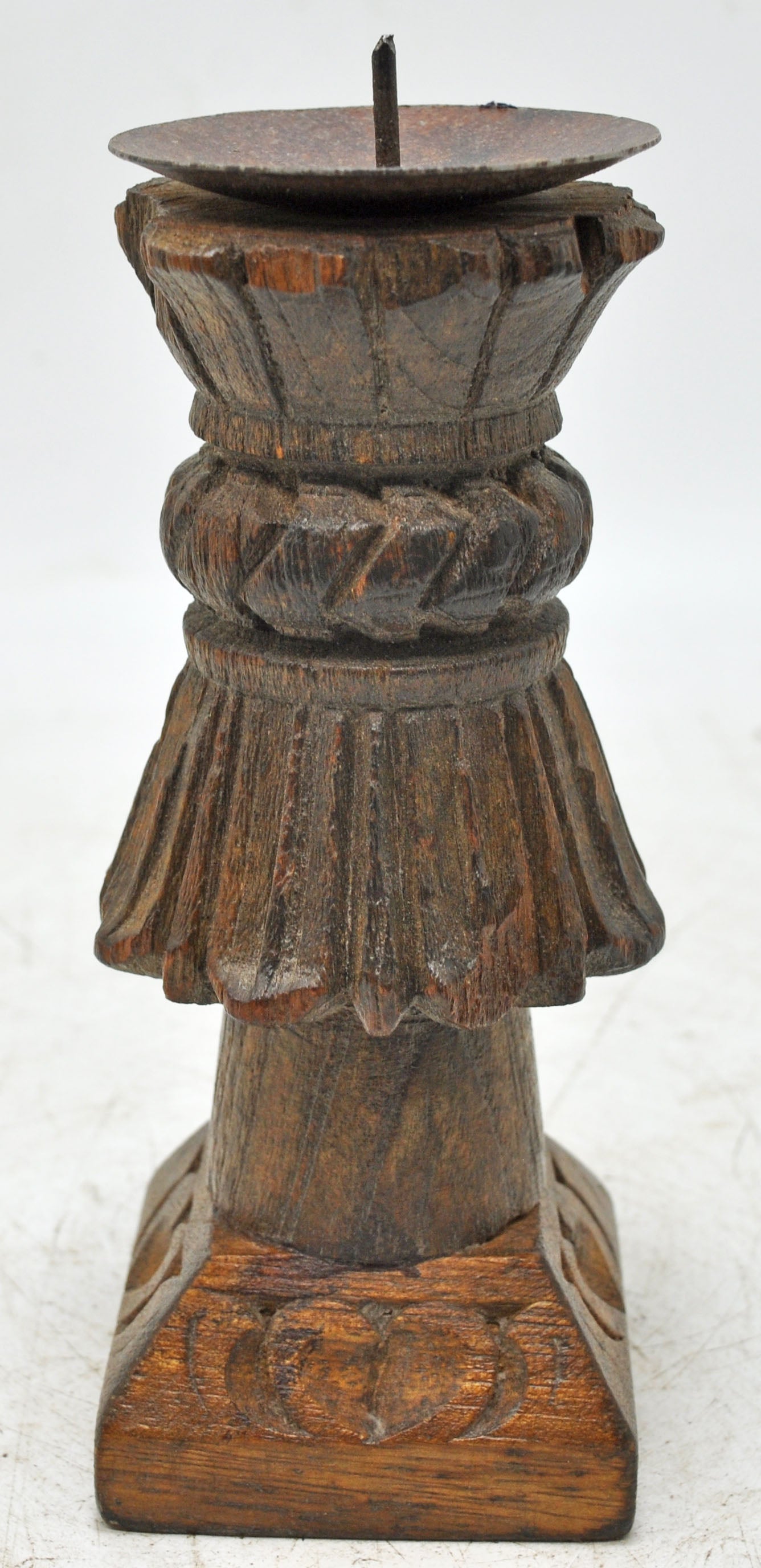 Antique Wooden Candle Holder Stand Original Old Hand Carved