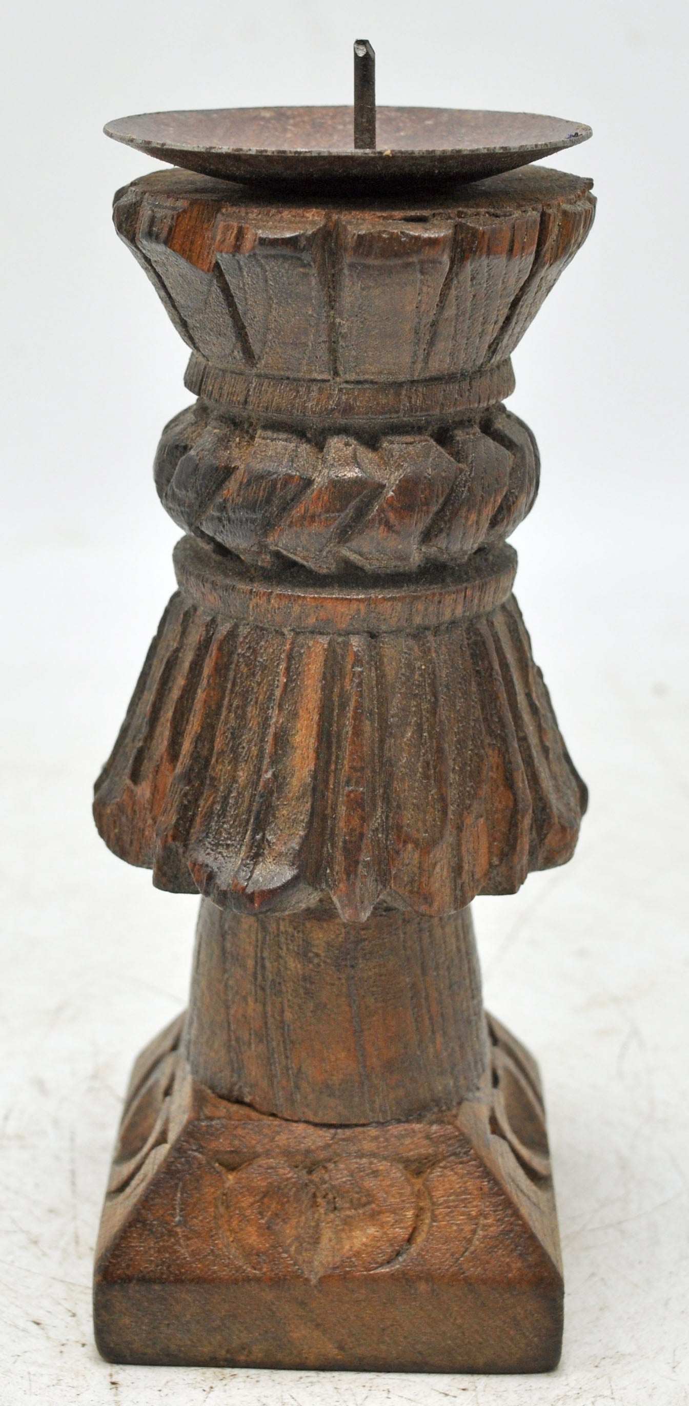 Antique Wooden Candle Holder Stand Original Old Hand Carved