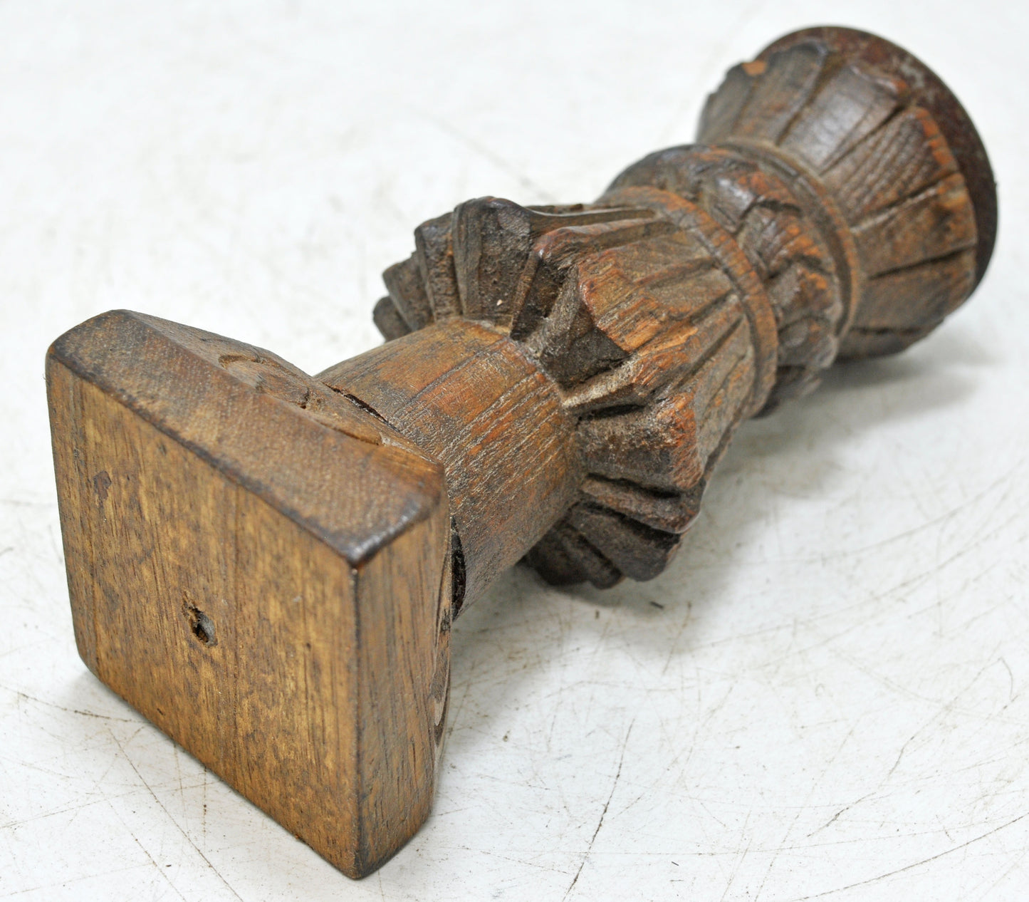 Antique Wooden Candle Holder Stand Original Old Hand Carved