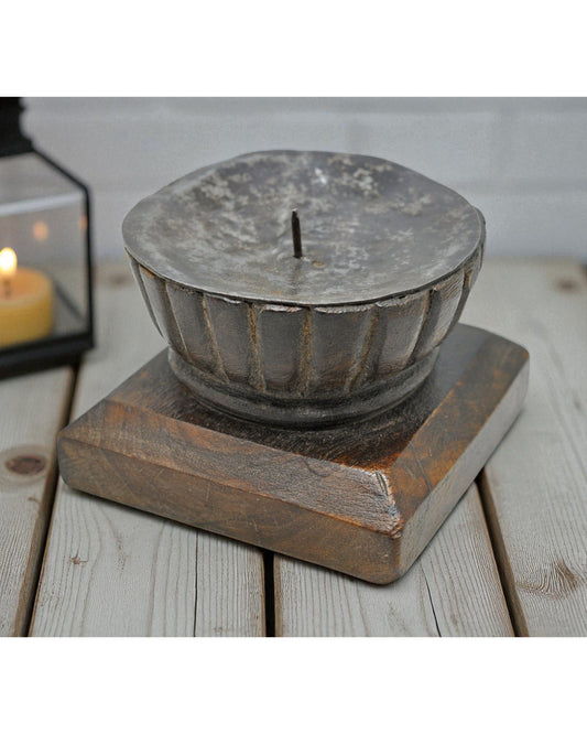 Antique Wooden Candle Holder Stand Original Old Hand Carved