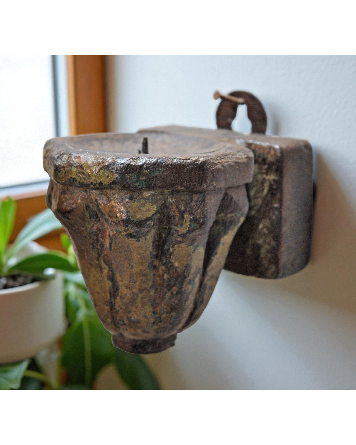 Antique Wooden Wall Hanging Candle Holder Stand Original Old Hand Carved