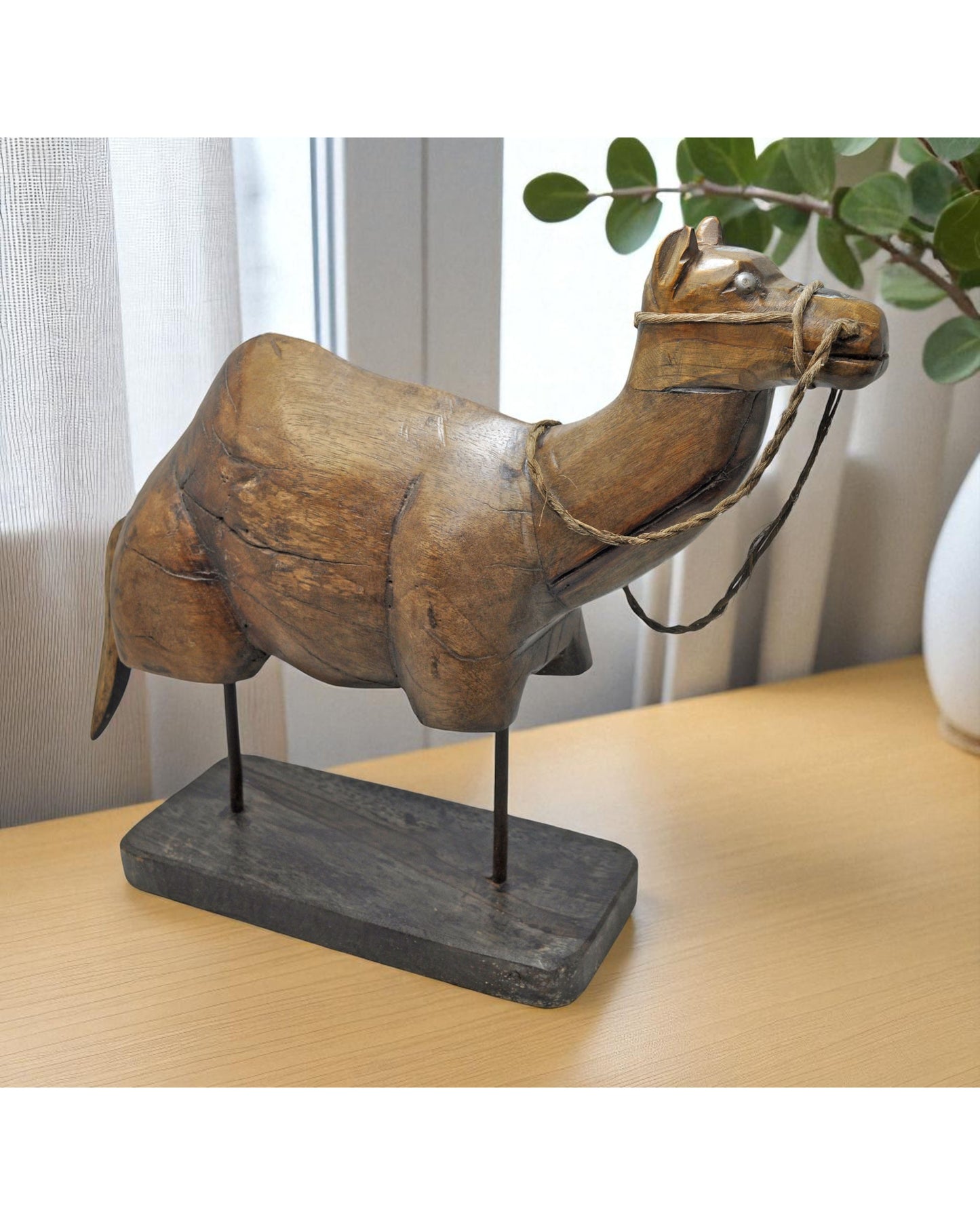 Vintage Wooden Large Camel Figurine Original Old Hand Carved