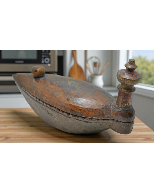 Antique Wooden Kitchenware Spice Box Original Old Hand Carved