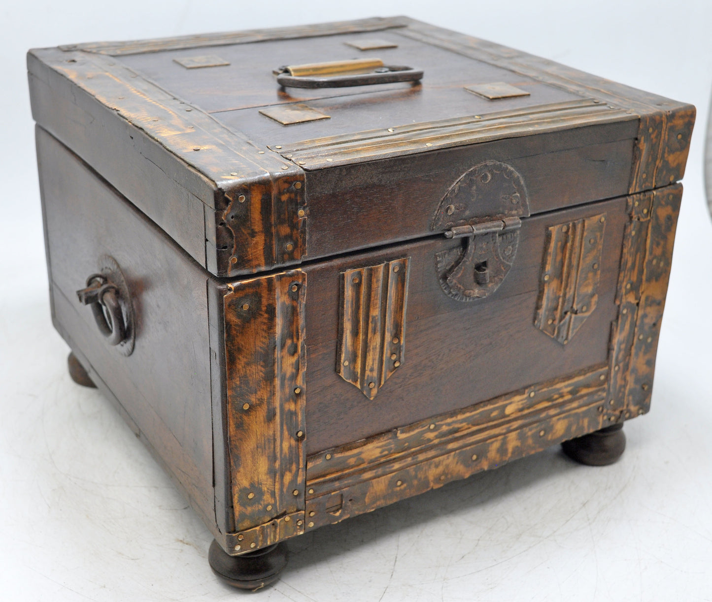 Antique Wooden Storage Chest Box Original Old Hand Crafted Brass Fitted