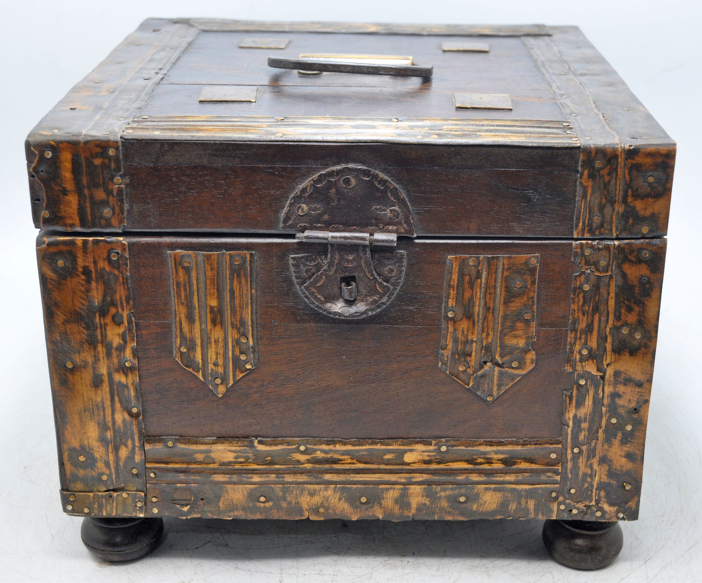 Antique Wooden Storage Chest Box Original Old Hand Crafted Brass Fitted