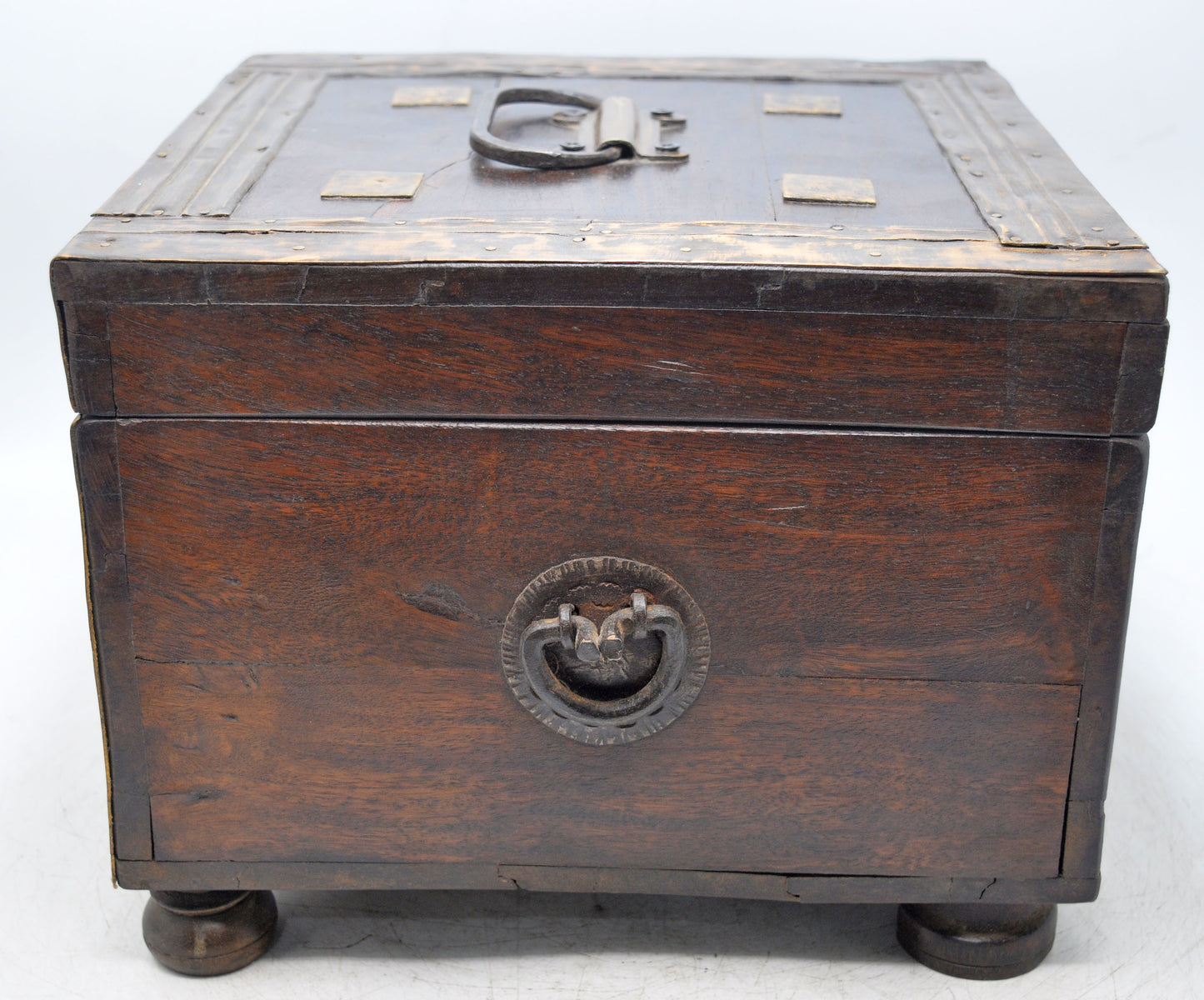 Antique Wooden Storage Chest Box Original Old Hand Crafted Brass Fitted