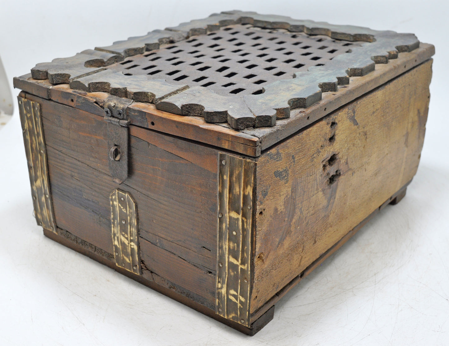 Antique Wooden Storage Chest Box Original Old Hand Crafted Brass Fitted