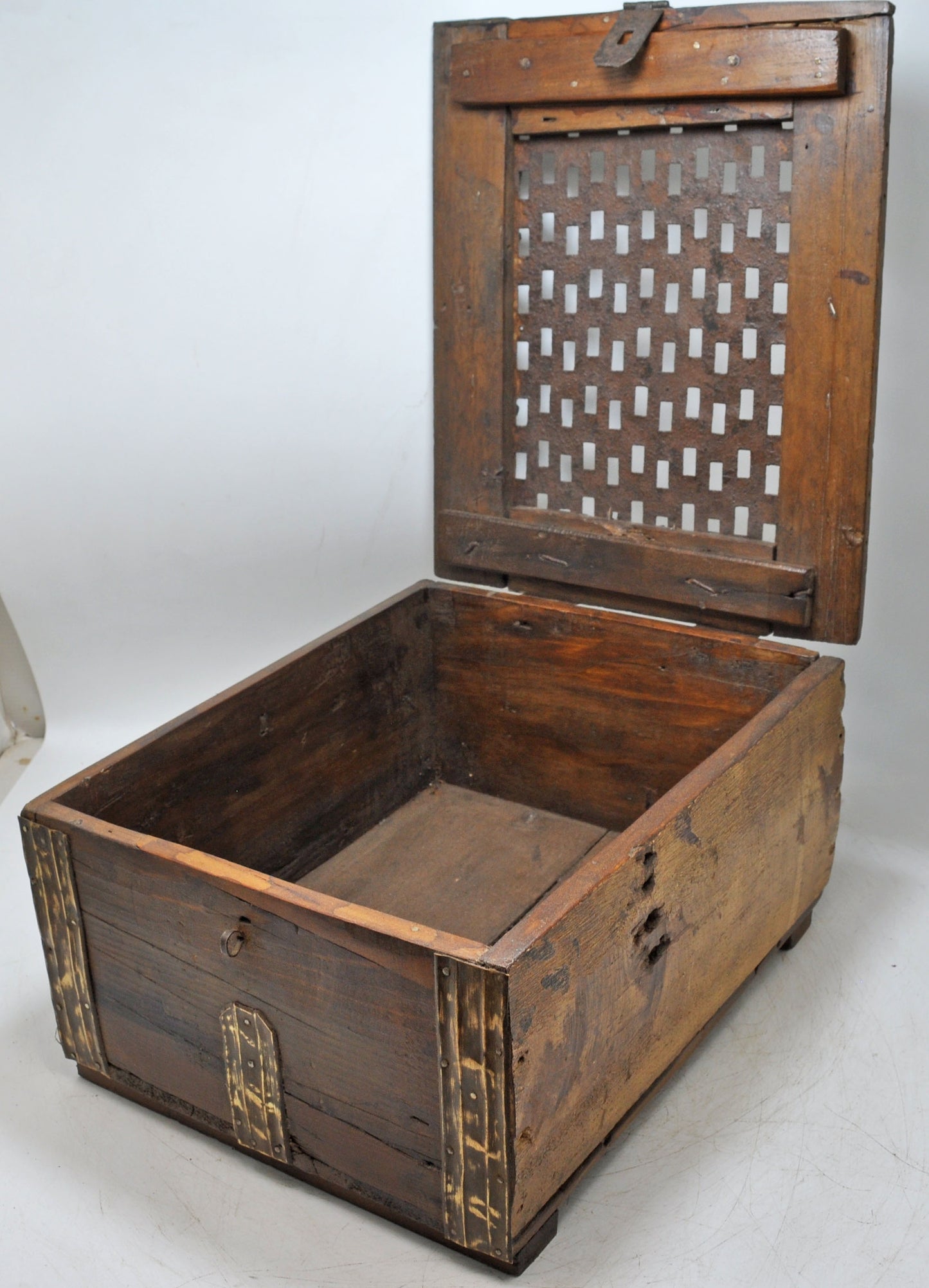 Antique Wooden Storage Chest Box Original Old Hand Crafted Brass Fitted