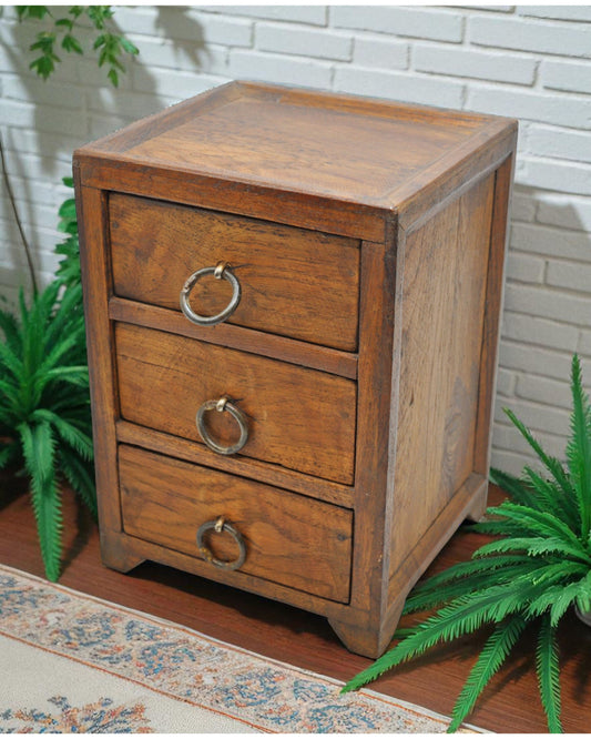 Vintage Wooden Small 3 Drawers Storage Box Original Old Hand Crafted
