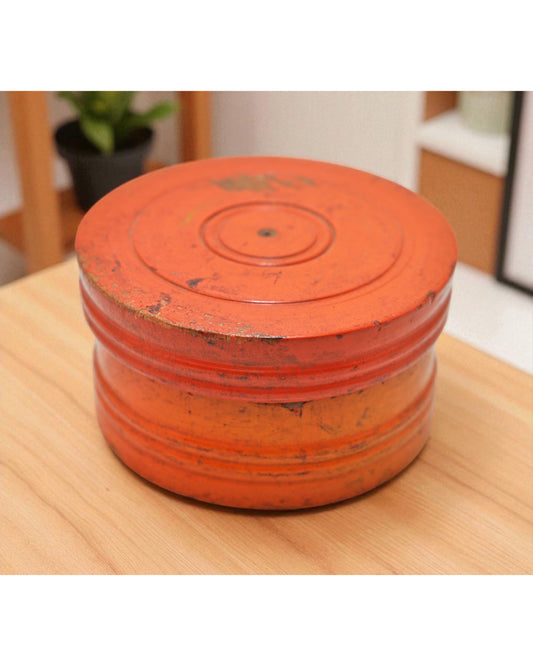 Antique Wooden Kum Kum Powder Tika Box Original Old Carved Lacquer Painted