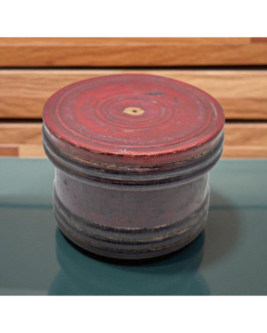 Antique Wooden Kum Kum Powder Tika Box Original Old Carved Lacquer Painted
