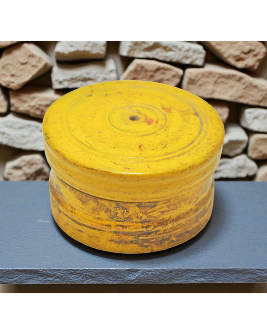Antique Wooden Kum Kum Powder Tika Box Original Old Carved Lacquer Painted