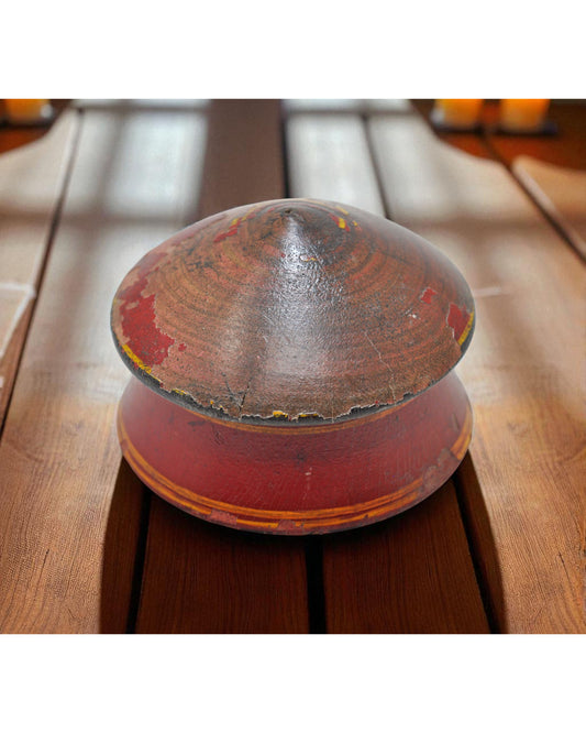 Antique Wooden Kum Kum Powder Tika Box Original Old Carved Lacquer Painted
