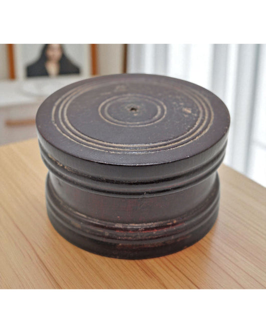 Antique Wooden Kum Kum Powder Tika Box Original Old Carved Lacquer Painted