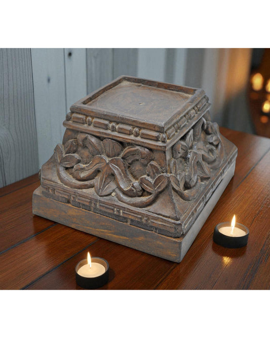 Antique Wooden Square Pedestal Stand Original Old Fine Hand Carved