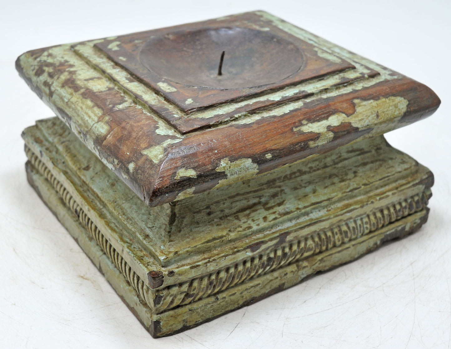 Antique Wooden Pillar Column Base Candle Holder Original Old Hand Carved