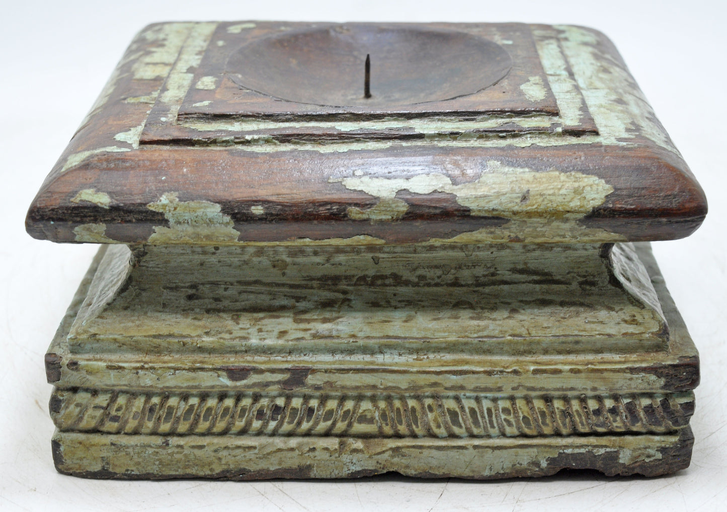 Antique Wooden Pillar Column Base Candle Holder Original Old Hand Carved