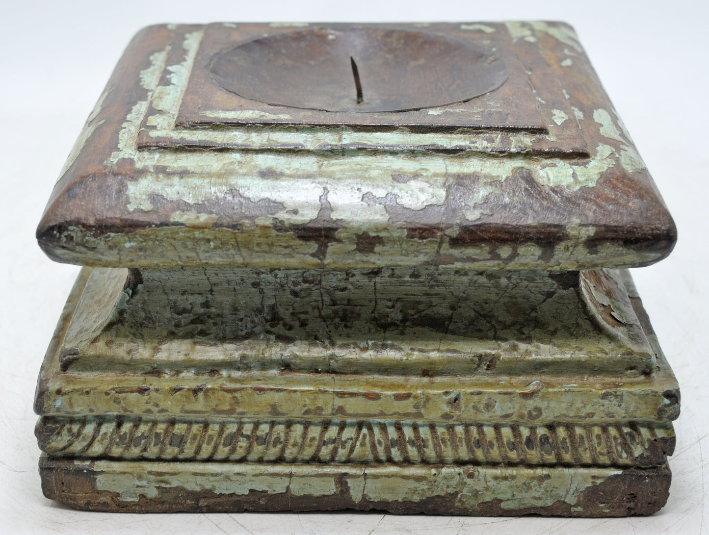 Antique Wooden Pillar Column Base Candle Holder Original Old Hand Carved