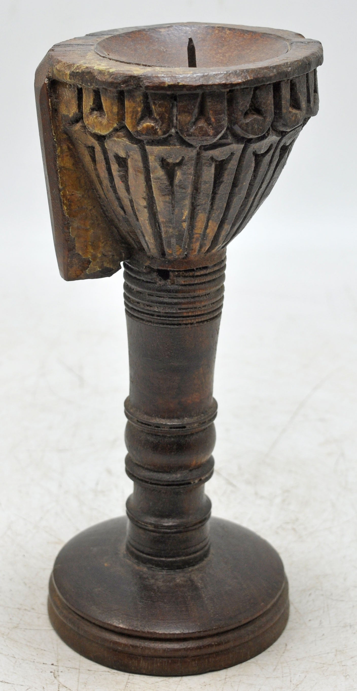 Antique Wooden Candle Holder Stand Original Old Hand Carved