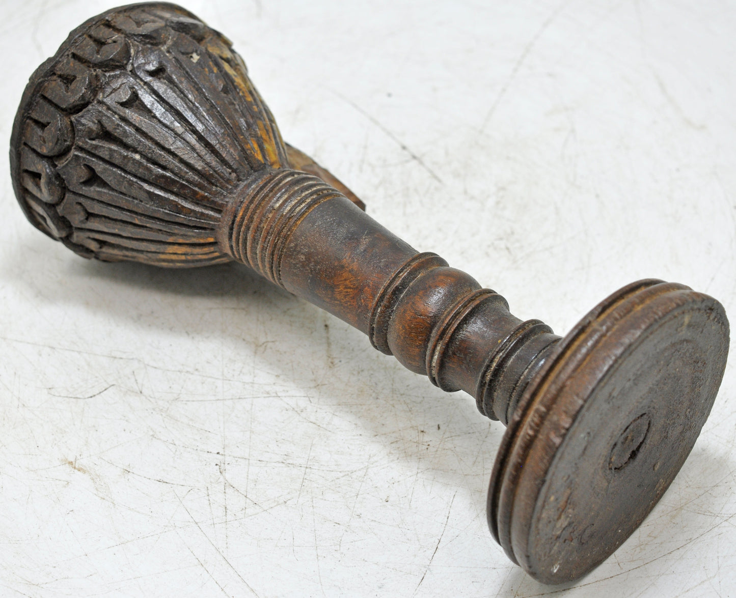 Antique Wooden Candle Holder Stand Original Old Hand Carved