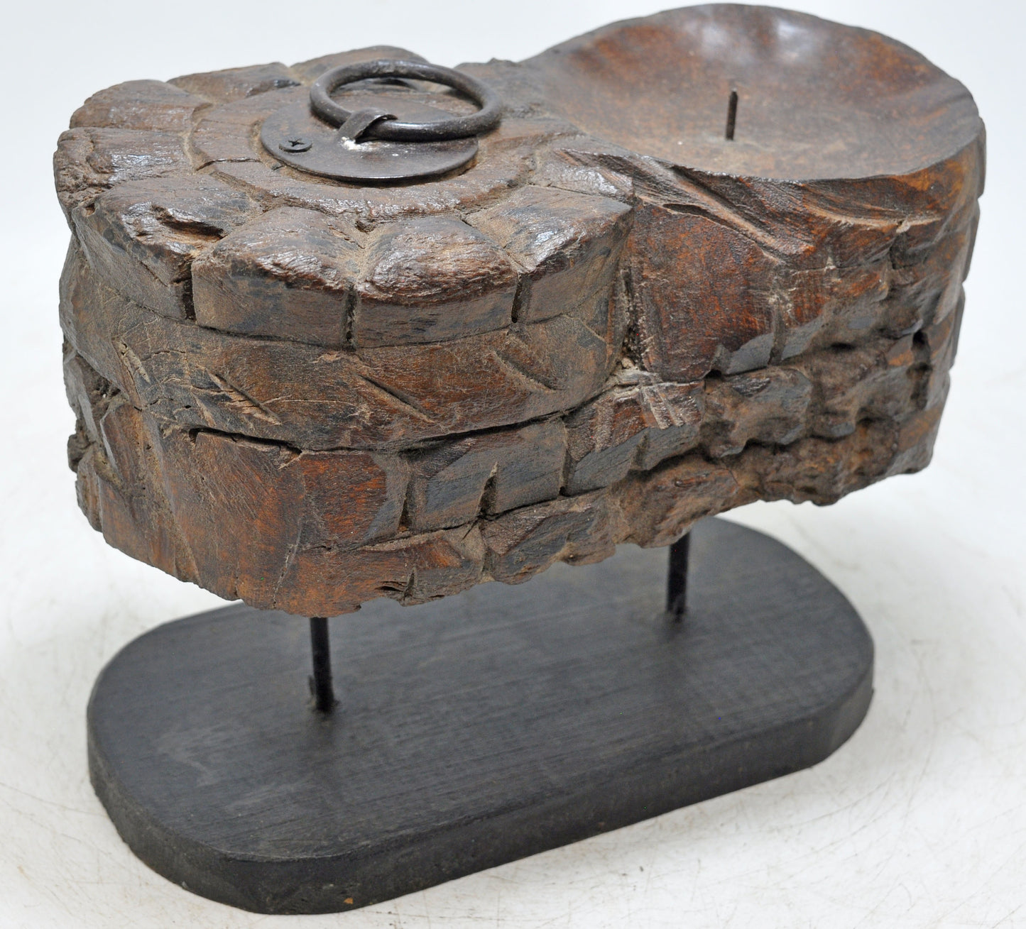 Antique Wooden Candle Holder Stand Original Old Hand Carved