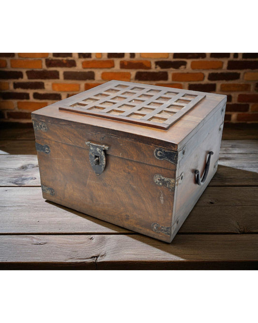Vintage Wooden Square Storage Chest Box Original Old Hand Crafted