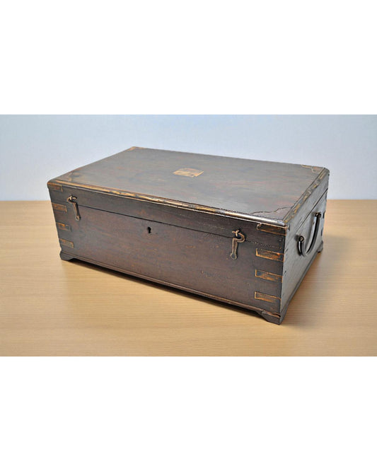 Antique Wooden Merchants Cash Chest Box Original Old Fine Hand Crafted Brass Fitted