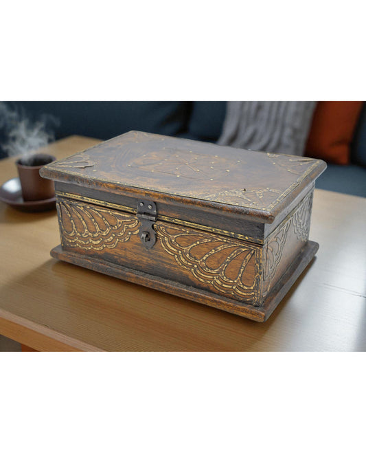 Antique Wooden Storage Chest Box Original Old Hand Crafted Brass Fitted