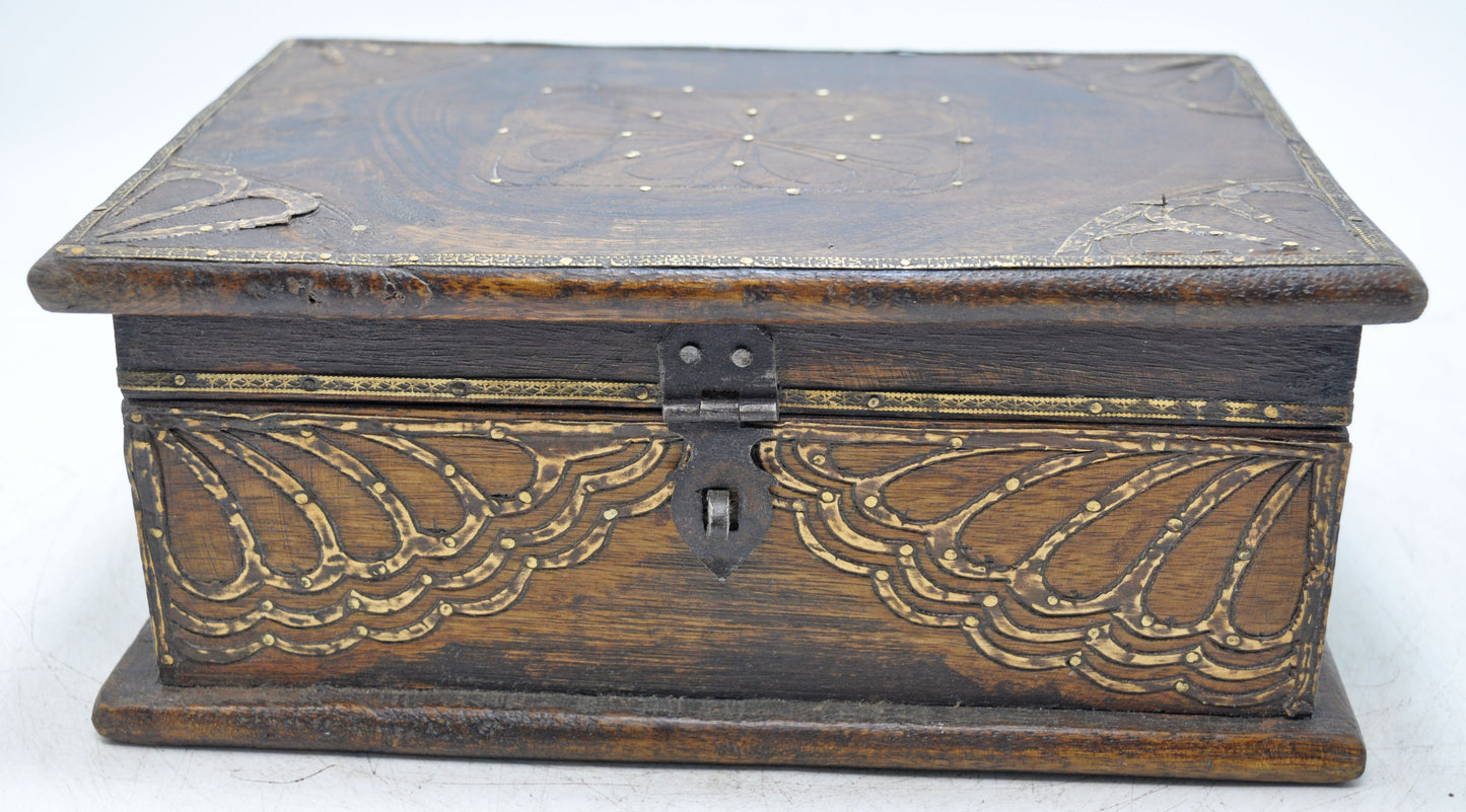 Antique Wooden Storage Chest Box Original Old Hand Crafted Brass Fitted