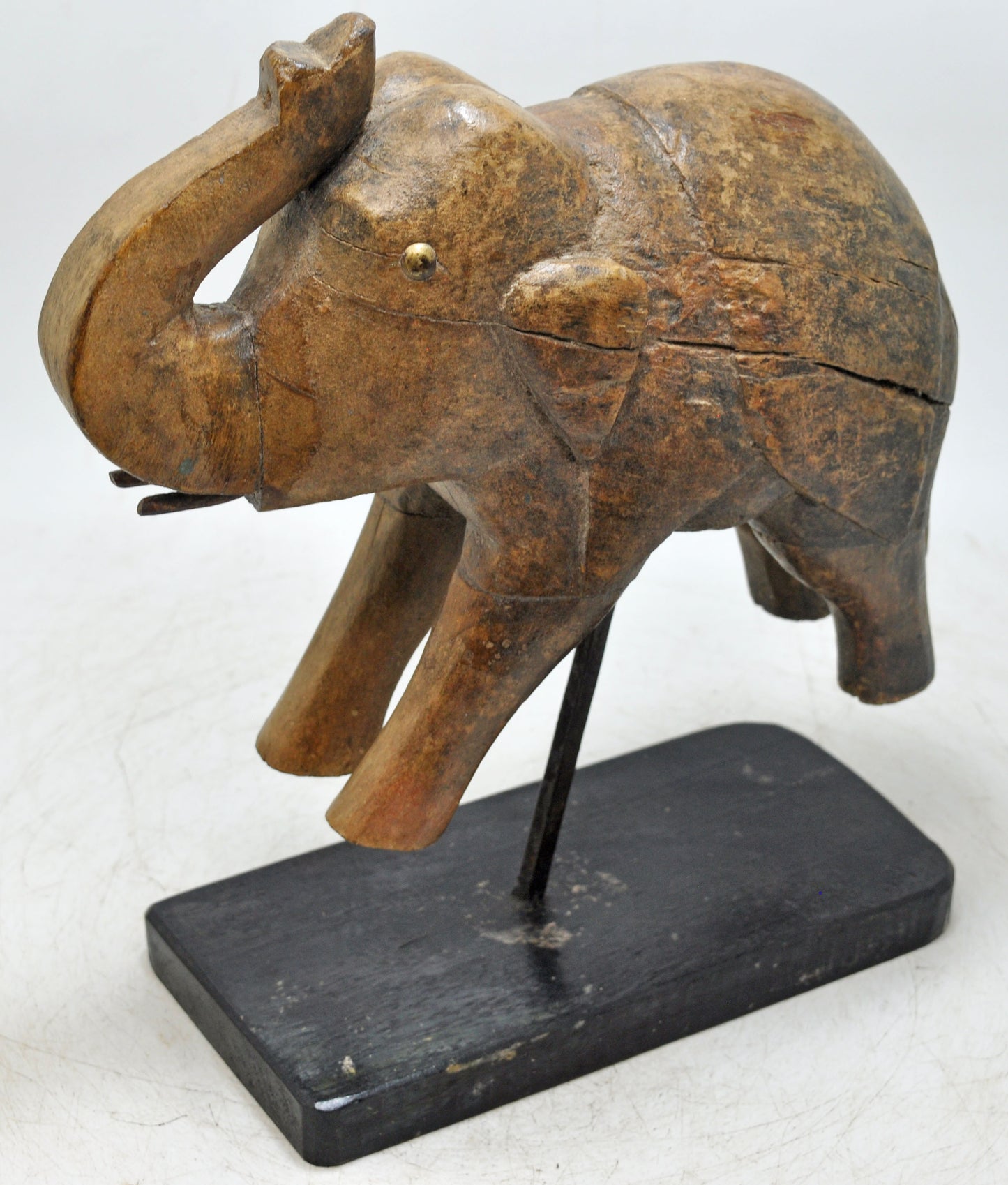 Vintage Wooden Elephant Figurine Original Old Hand Carved