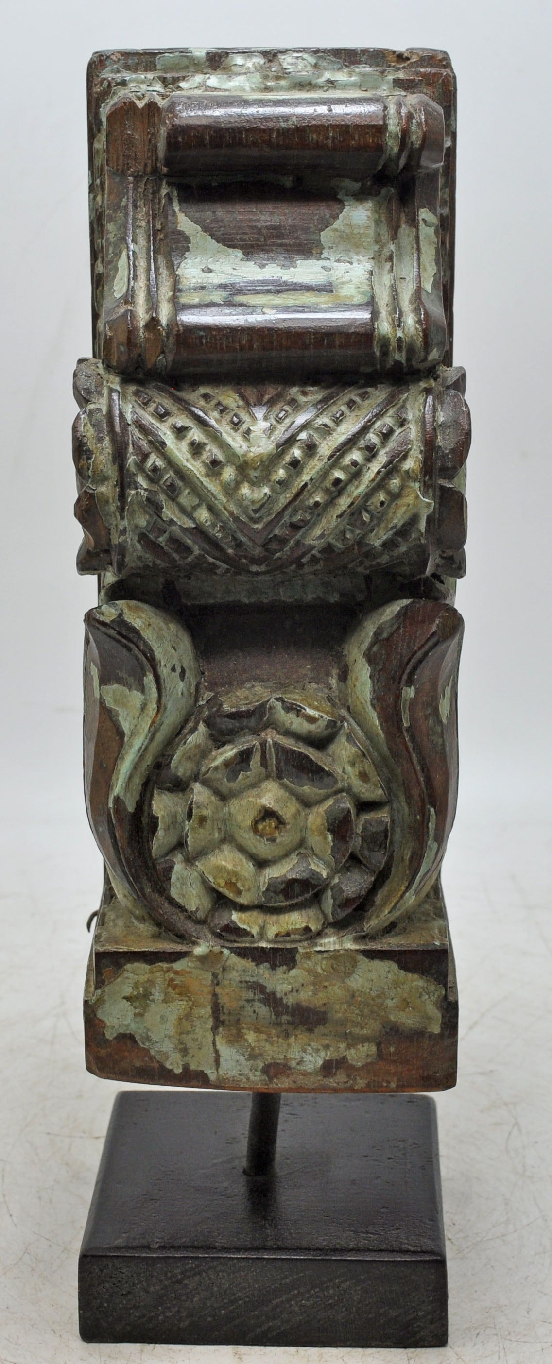 Antique Wooden Bracket Carving on Stand Original Old Fine Hand Carved Rustic Painted